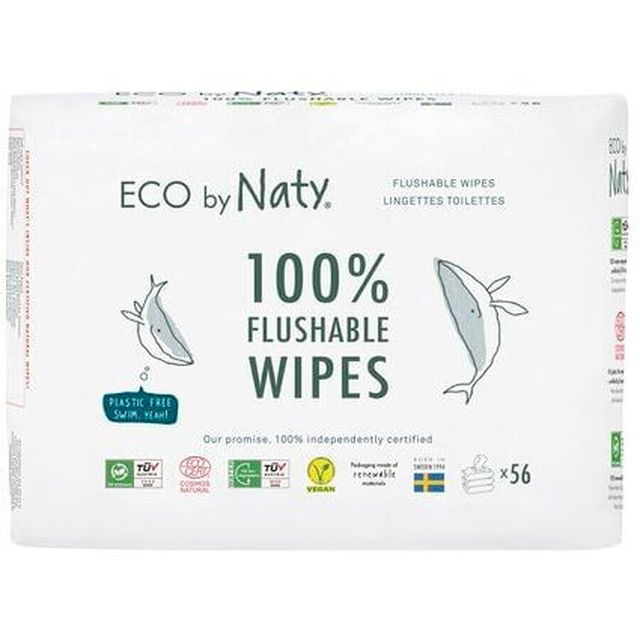 Ongeparfumeerde vochtige doekjes Eco van Naty ECO - doorspoelbaar - handig verpakt 3 x 56 stuks