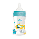 Biberon WB tétine en silicone PP, débit normal, bleu, 150 ml, +0 mois, Chicco