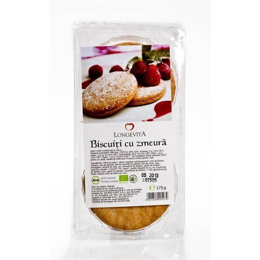 Galletas de frambuesa bio, 175 g, Longevita