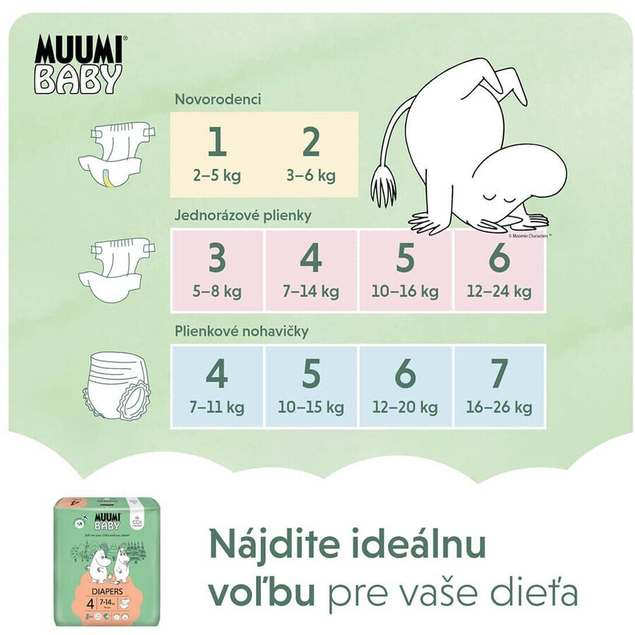 Muumi Baby 4 Maxi 7-14 kg, paquete mensual de pañales ecológicos, 138 unidades