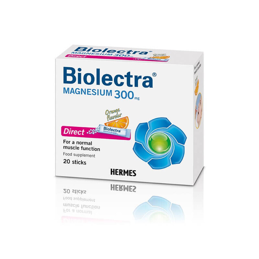 Biolectra Magnesium 300 mg direkt mit Orangengeschmack, 20 Portionsbeutel, Hermes Arzneimittel