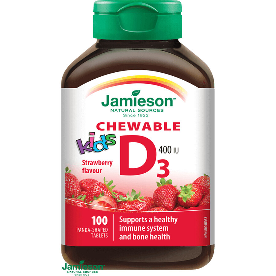 Jamieson Vitamina D3 Kids 400IU Comprimidos para chupar con sabor a fresa para niños 100 comprimidos