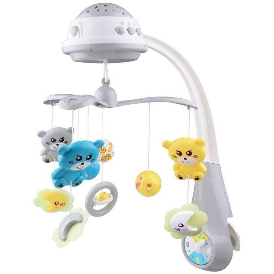 Baby Mix Carousel sopra il lettino con proiettore di luce grigio