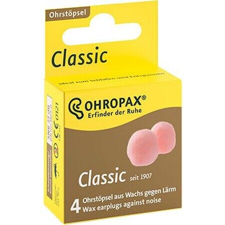 Ohropax Classic oorsmeer inleggers, wegwerp, doos van 4