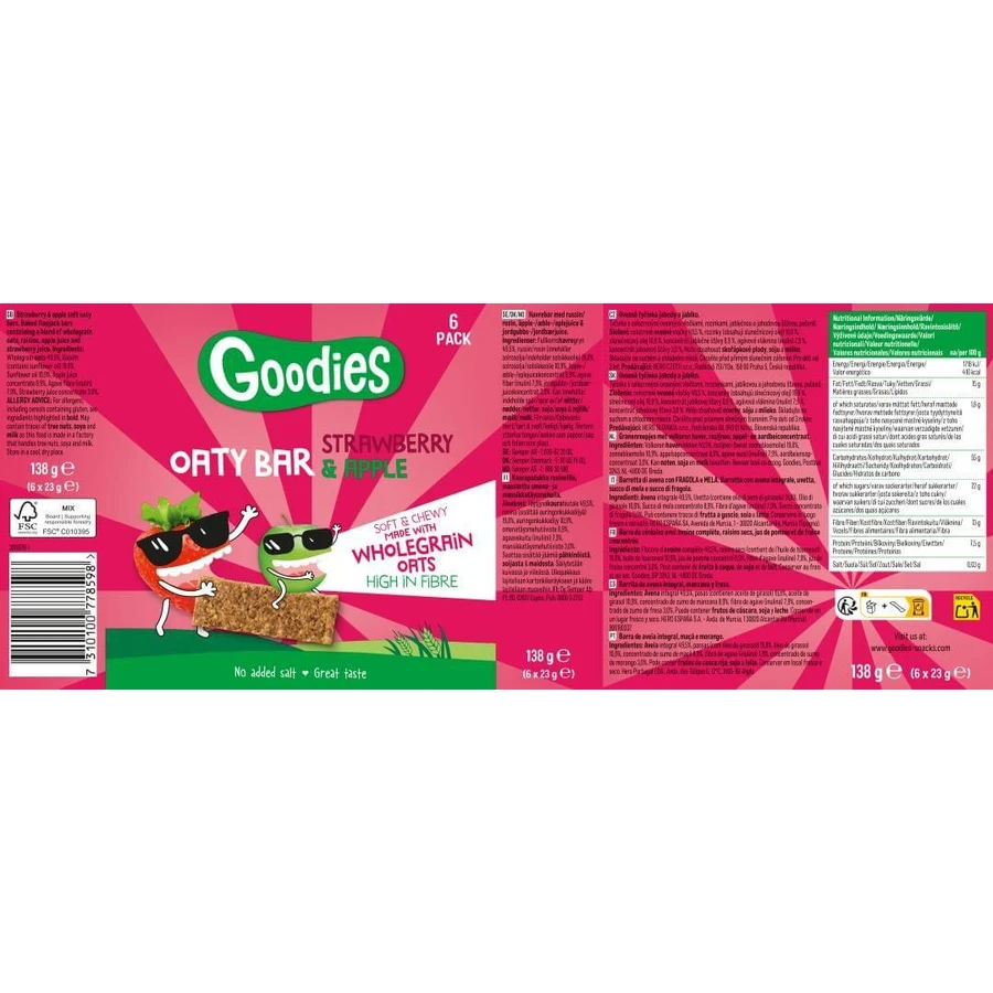 Goodies Barres d'avoine aux fraises et aux pommes 6 x 23 g