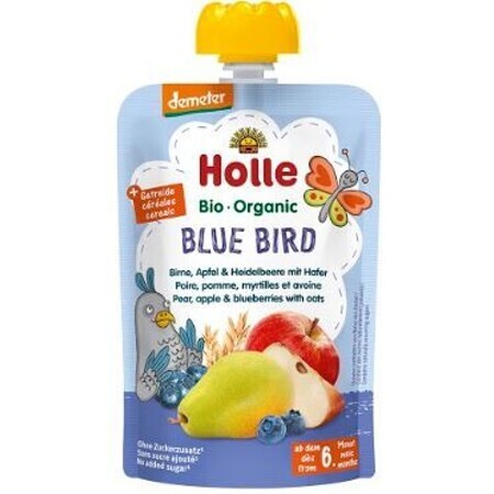 Holle Organic Blue bird, puré de pera, manzana y arándanos con copos 100 g