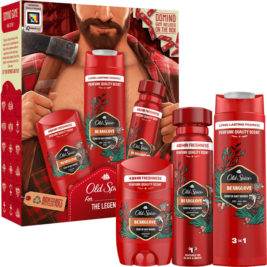 Old Spice Bearglove houthakkersset met 150 ml deodorantverstuiver, 50 ml vaste deodorant en 250 ml douchegel