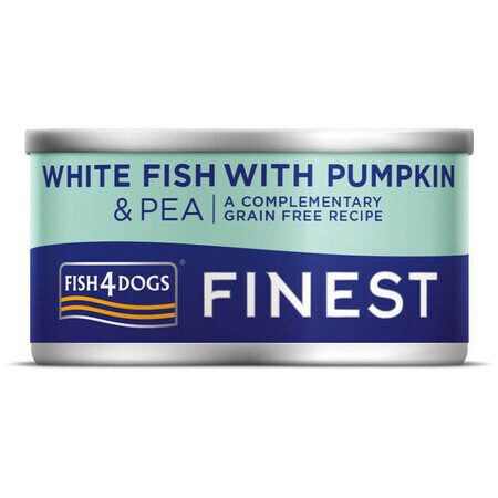 Fish4Dogs Finest comida en lata para perros Finest pescado blanco con calabaza y guisantes 85 g