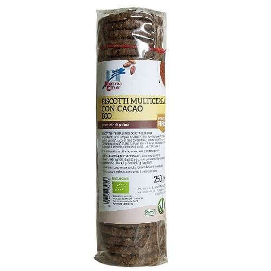 Sugar-free biscuits with organic multigrain and cocoa, 250 g, La Finestra sul Cielo