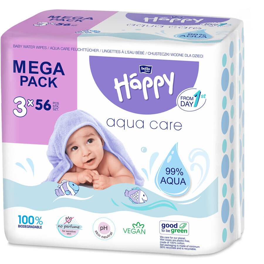 Toallitas limpiadoras Bella Happy Baby Aqua Care 3 x 56 unidades