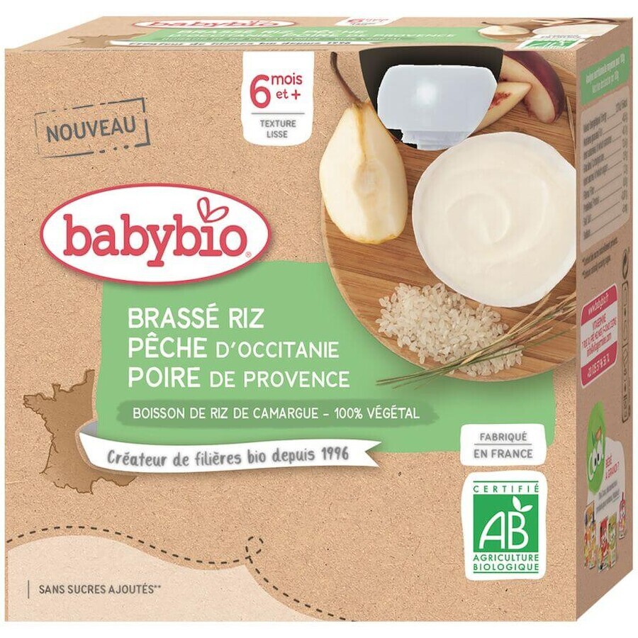 Babybio papilla de arroz con melocotón y pera 4 x 85 g