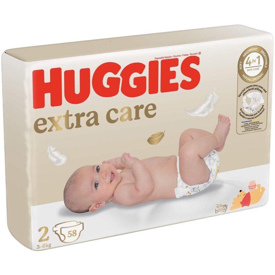 Huggies® Extra Care 2 Pañales desechables (3-6 kg) 58 unidades