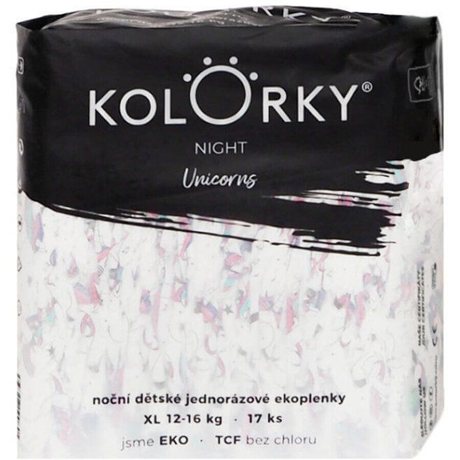 Kolorky NIGHT Unicorns, XL (12-16 kg), Pañales desechables ecológicos 17 piezas