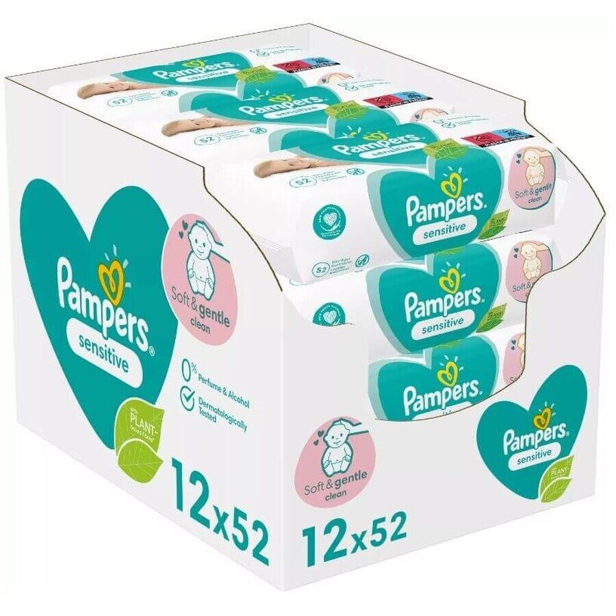 Pampers Wipes Toallitas Húmedas Sensibles CAJA, 12 x 52 uds.