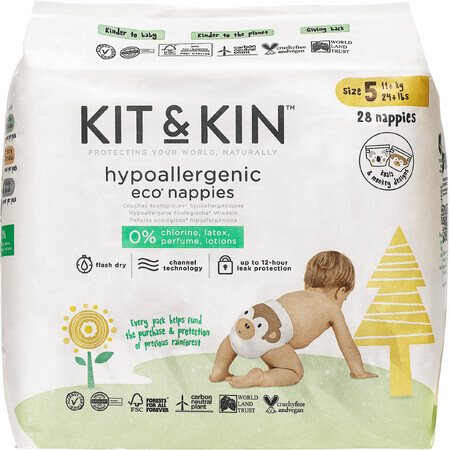 Kit & Kin Pañales ecológicos, talla 5 28 unidades