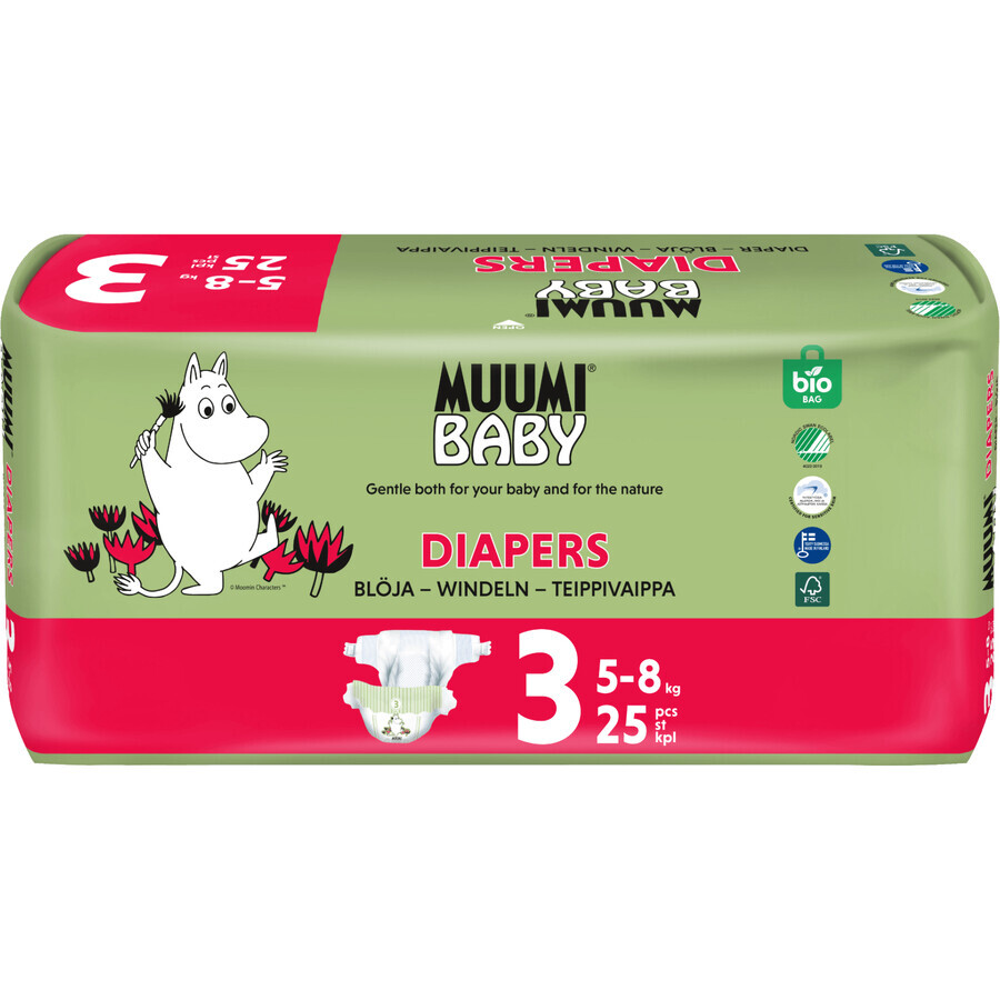 Muumi Baby Pañales Desechables 3 Midi 5-8kg, 25 pcs