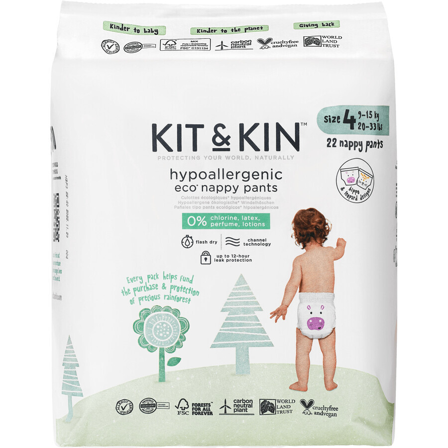 Kit & Kin Pañales ecológicos, talla 4, 22 unidades