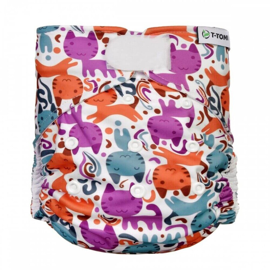 T-Tomi Diapers AIO - Set cambiador con velcro, gatos, 3-15 kg