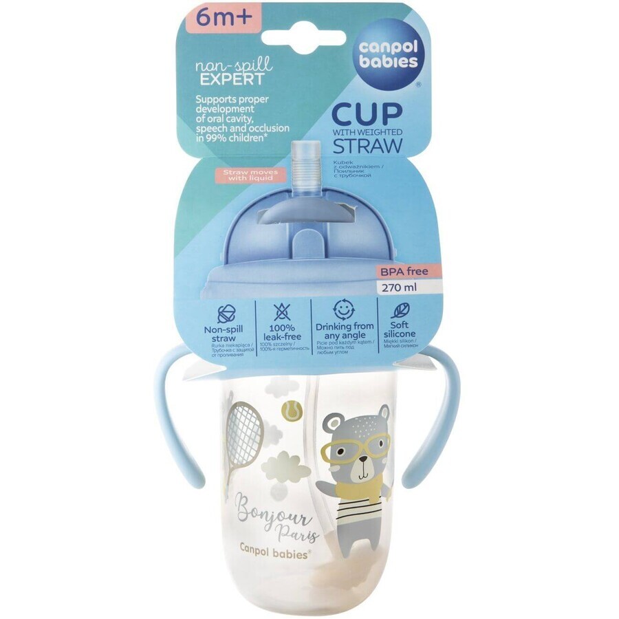 Taza para sorber para bebé Taza para sorber con pajita no fluida 6m+ Bonjour Paris azul 270 ml