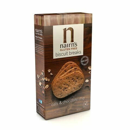 Biscuti fara gluten din ovaz integral cu bucati de ciocolata, 160 g, Nairns