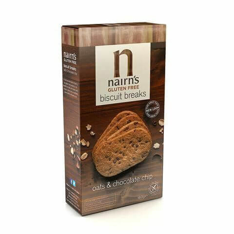 Biscotti senza glutine di avena integrale con pezzi di cioccolato, 160 g, Nairns