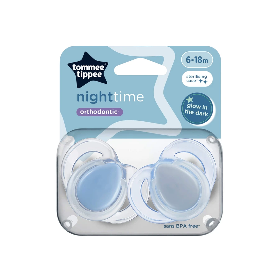 Ciucci ortodontici notturni, 6-18 mesi, 2 pezzi, blu, Tommee Tippee