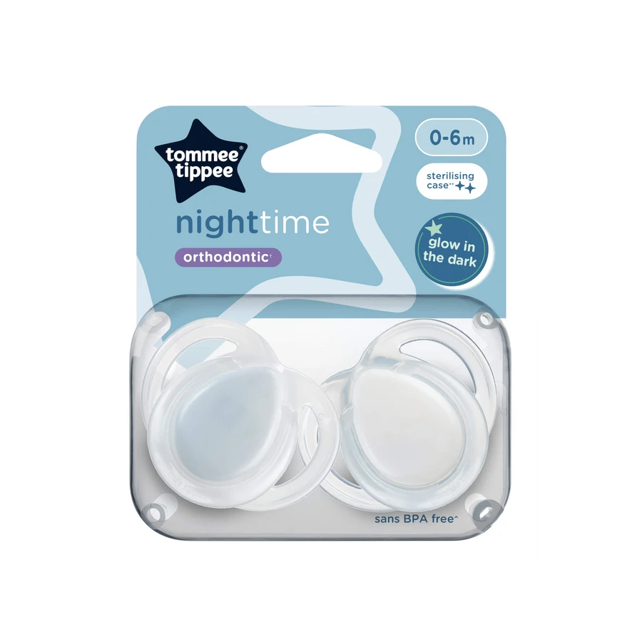 Chupetes ortodónticos Night Time, 0-6 meses, 2 piezas, Blanco, Tommee Tippee