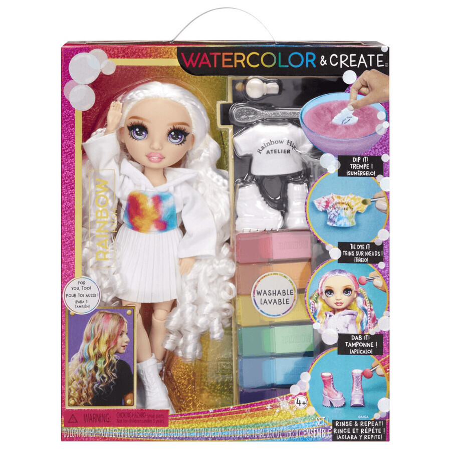 Acuarela Crear Muñeca con Ojos Morados, +4 años, Rainbow High