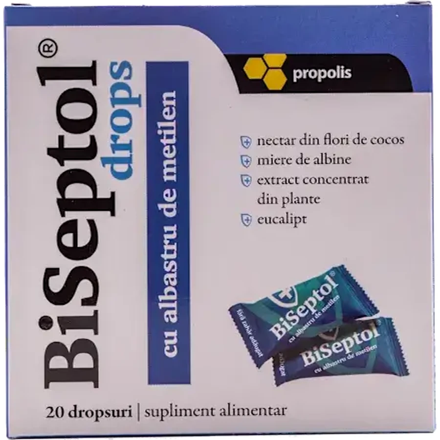 BiSeptol gocce con propoli e blu di metilene, 20 pezzi, Dacia Plant