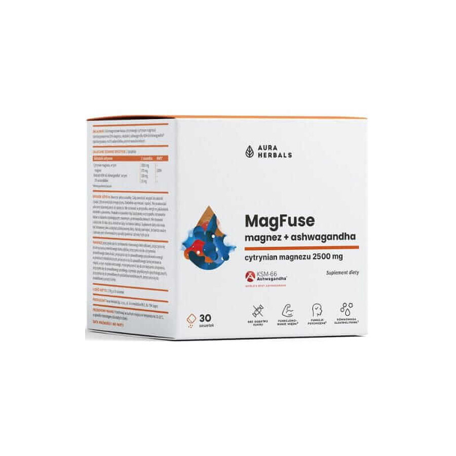 MagFuse - magnesio + ashwagandha - sobres 30 unidades Aura Herbals