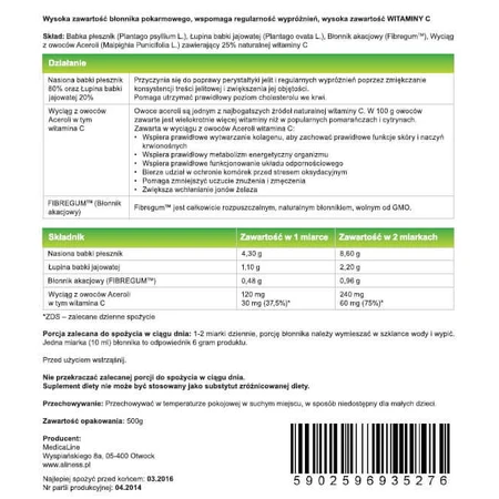 Vital Fibre Plus Acerola și Fibregum 0,5 kg Aliness