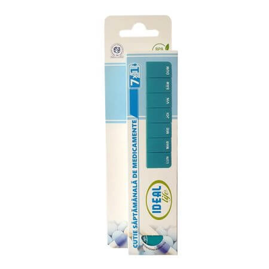 Organiseur hebdomadaire de médicaments avec 7 compartiments, Ideal Life