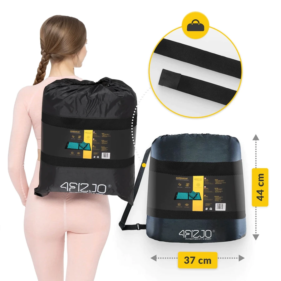 4Fizjo Ergo, tappetino per agopuntura grande con cuscino XL, 110 x 42 cm, nero e blu