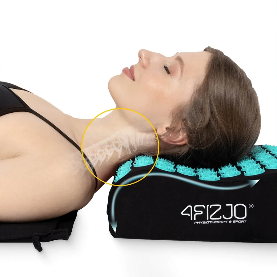 4Fizjo Ergo, tappetino per agopuntura grande con cuscino XL, 110 x 42 cm, nero e blu