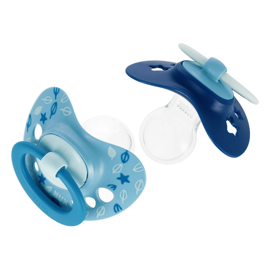 NUK Signature, succhietto, silicone, anatomico, blu, 6-18 mesi, 2 pezzi