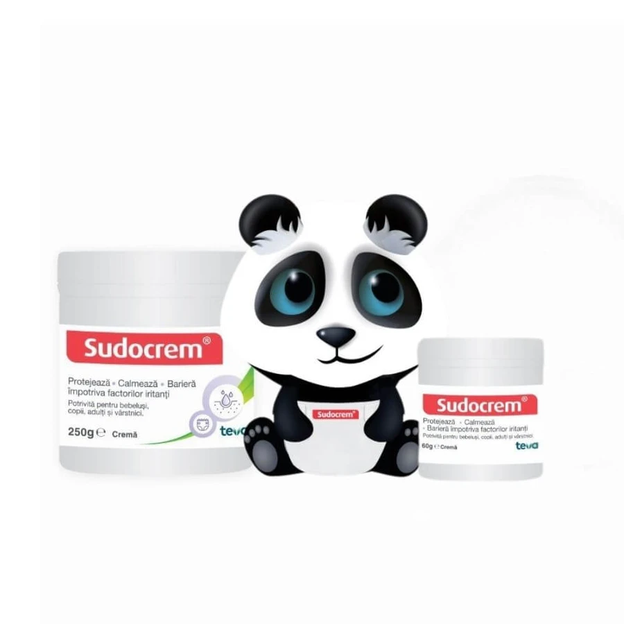 Confezione Sudocrem  Crema antisettica, 250 + 60 g + Orsetto giocattolo, Teva