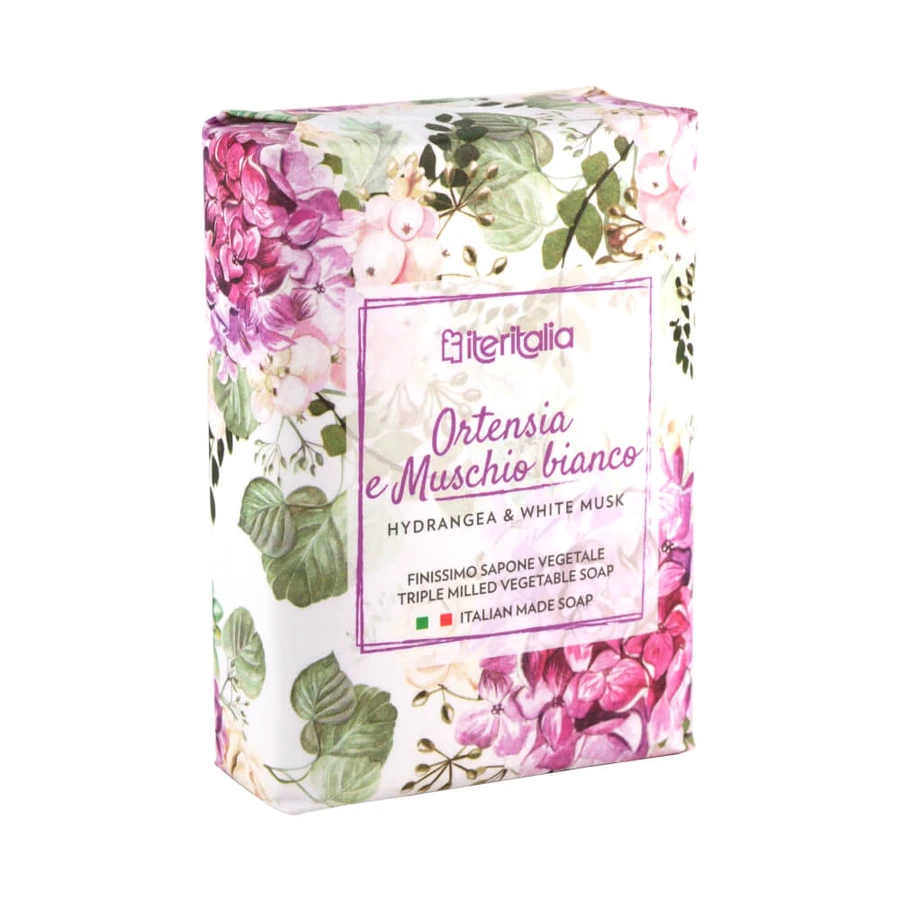 Jabón de hortensias y almizcle blanco, 125 g, Iteritalia