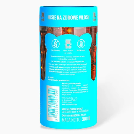 Noble Health Ursuleți de pluș pentru păr sănătos, boabe de jeleu, 300 g