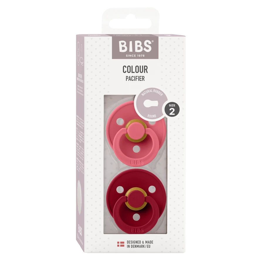 Bibs Colour, smoczek uspokajający, kauczukowy, okrągły, rozmiar 2, Coral & Ruby, od 6 miesiąca, 2 sztuki: ceny i cechy