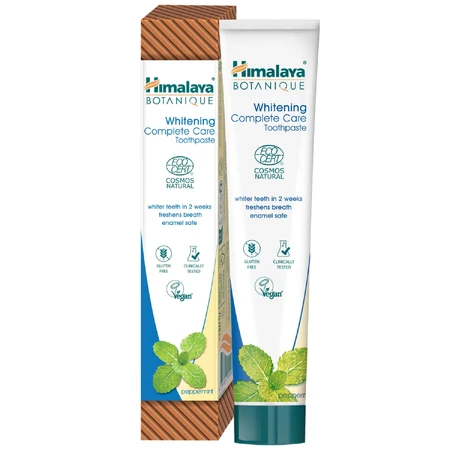 Himalaya Botaniq Complete Care, pasta dentífrica blanqueadora, menta, sin flúor, 75ml