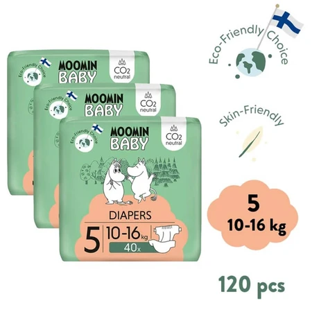 Moomin Baby, pannolini, taglia 5, 10-16 kg, confezione regalo, 120 pezzi