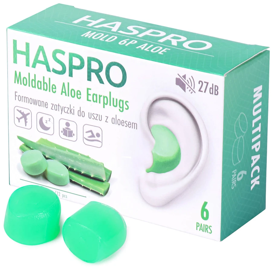 Haspro, geformte Ohrstöpsel mit Aloe vera, 12 Stück