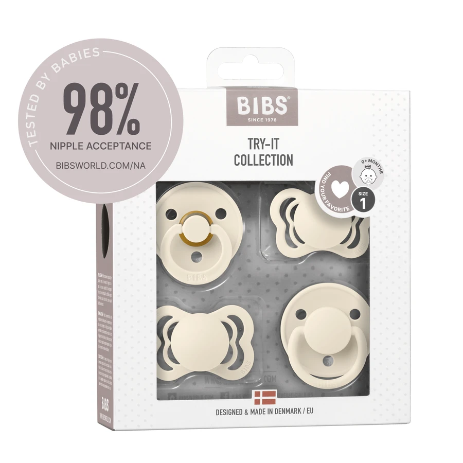 Lätzchen Try-It Collection Set, Schnuller, Gummi und Silikon, Größe 1, 0-6 Monate, Elfenbein, 4 Stück