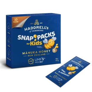 Haddrell's Manuka Snap Pack Kids, bustine di miele di Manuka UMF 5+ MGO 83+, 10 x 5 g