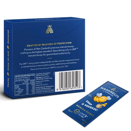 Haddrell's Manuka Snap Pack Kids, bustine di miele di Manuka UMF 5+ MGO 83+, 10 x 5 g