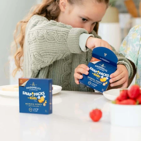 Haddrell's Manuka Snap Pack Kids, bustine di miele di Manuka UMF 5+ MGO 83+, 10 x 5 g