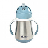 Taza de acero inoxidable con pajita azul, 250 ml, Beaba