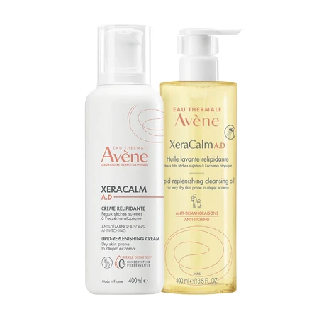 Avene XeraCalm A.D kit, lipid replenishing cream for face and body, very dry, atopic and itchy skin, 400 ml + cleansing lipid replenishing oil, 400 ml
