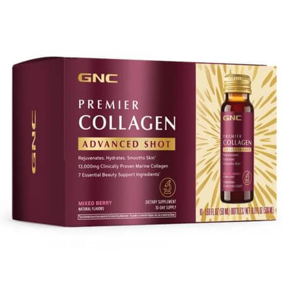 Premier Colágeno Hidrolizado Péptido de Colágeno Marino Shots, 10 unidades x 50 ml, GNC