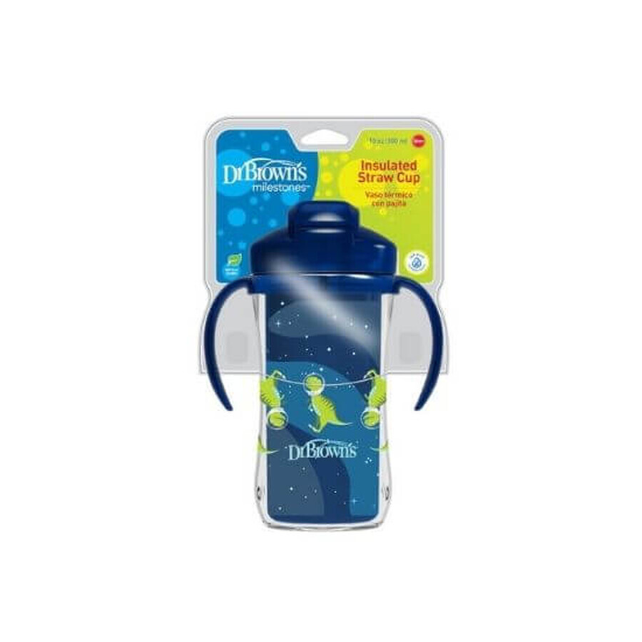 Borraccia con cannuccia e isolamento, 12 mesi+, blu, 300ml, Dr. Browns